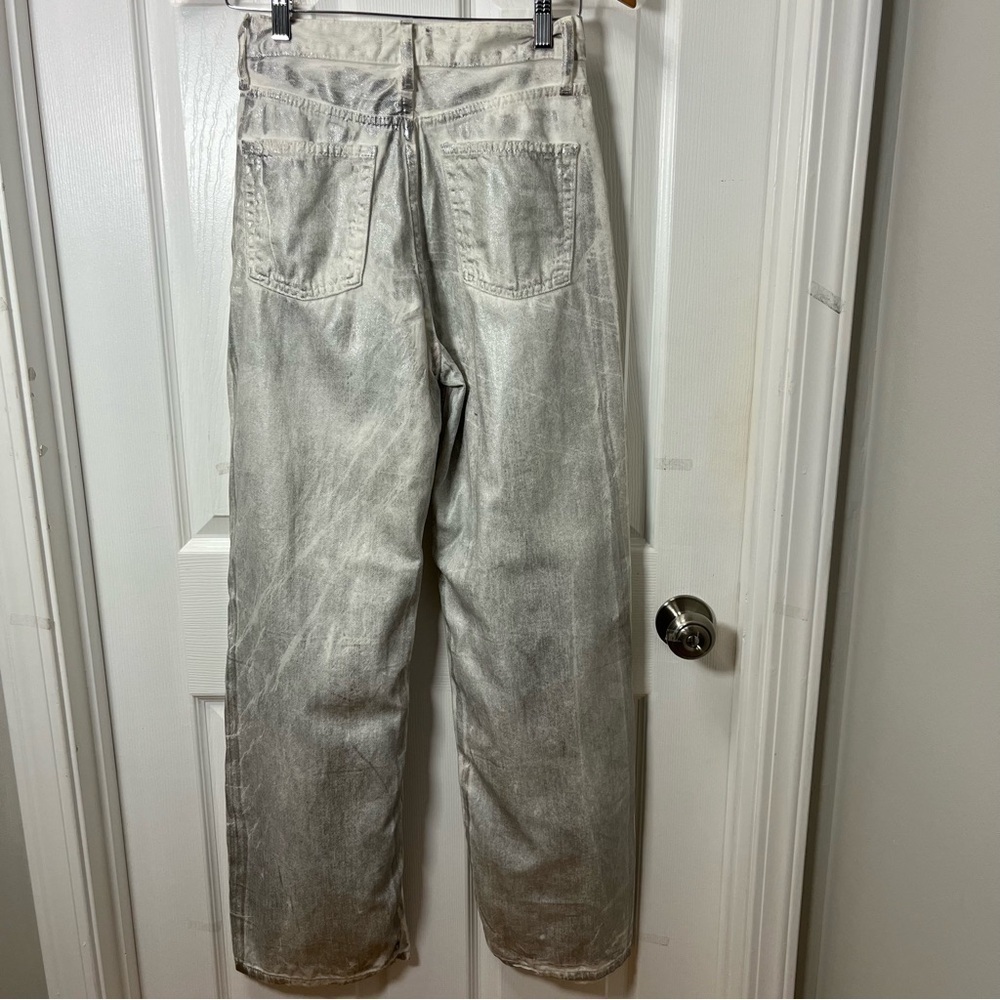 Zara Silver Metalic Jeans Size 2 wide leg - Picture 6 of 14